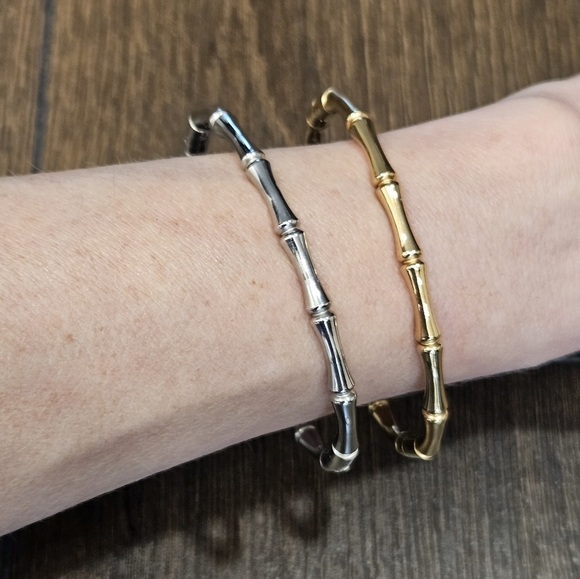 NEW 🌟 Gold Or Silver Bamboo Bangle Bracelets - Picture 2 of 12